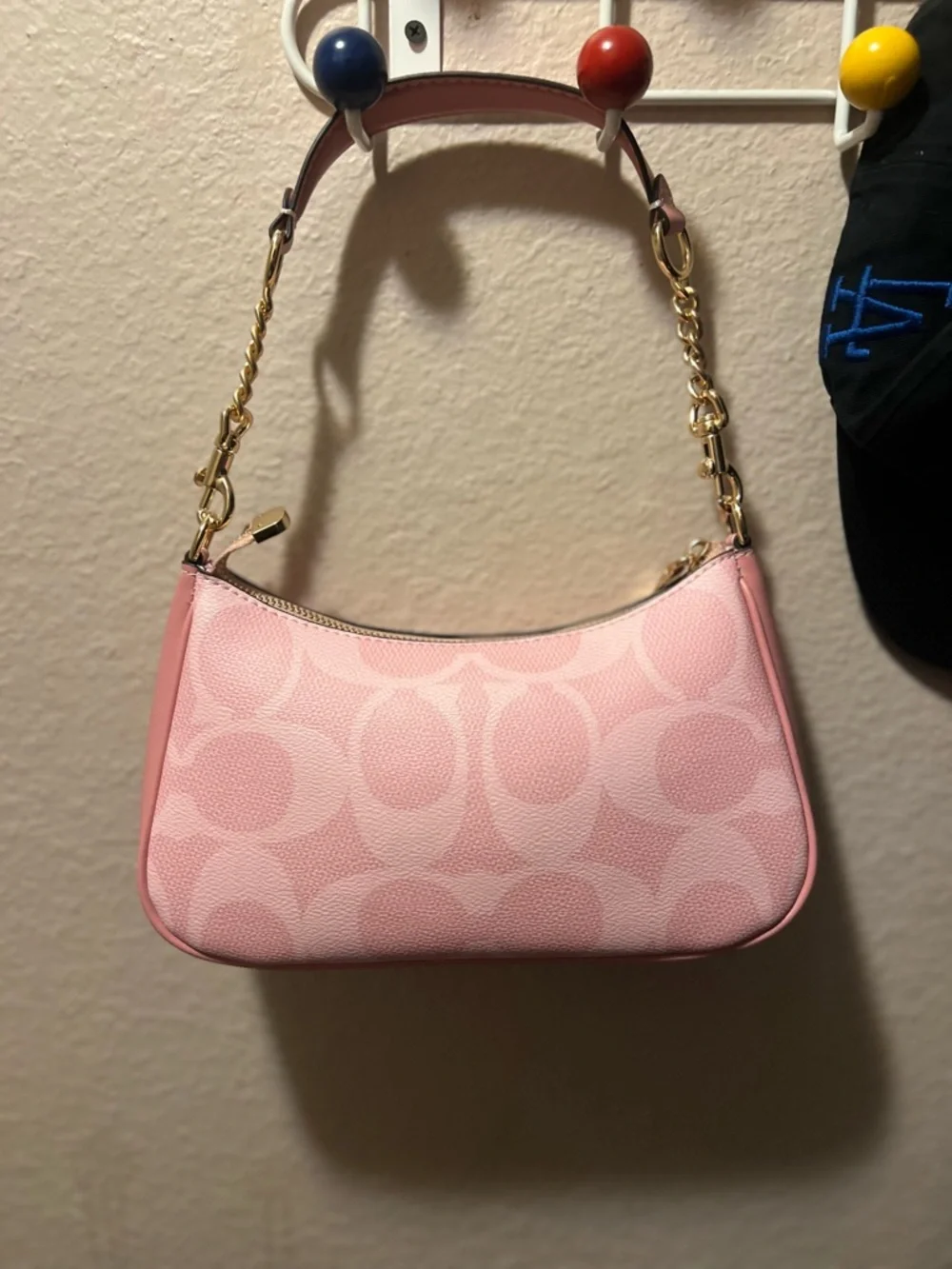 Coach Pink Signature Canvas Shoulder Bag with Gold Hardware - Picture 2 of 2
